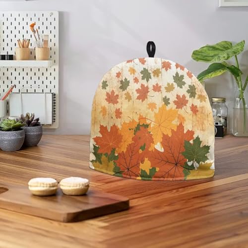 Image of Hudotybom Fall Maple Leaf Tea Cozy for Teapot Insulated Large Teapot Cover to Keep Warm Tea Kettle Cover Thanksgiving Fall Kitchen Home Decorations