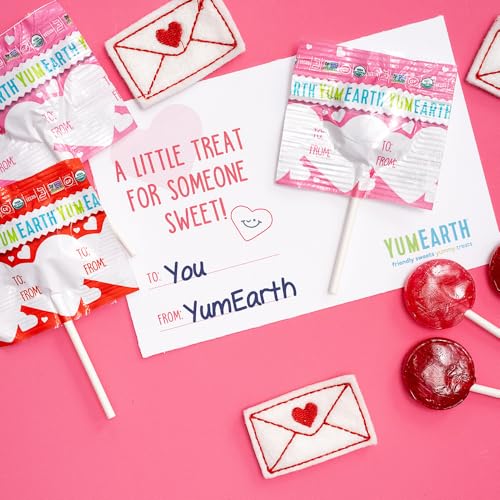 Image of YumEarth Organic Valentines Candy Lollipops Variety - 28 Count Box - Allergy Friendly (Top 9 Free), No Artificial Dyes, Non GMO, Gluten Free, Vegan Candy Snacks (28 Count (Pack of 2), Lollipops)