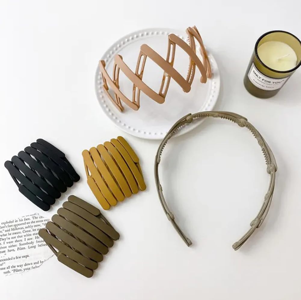 Soika® Matte Compact Folding Headband Portable Collapsible Travel Make Up Headband Plastic Teethed Hair Hoop Hair Accessories Foldable Hairband for Girls & Women Pack of 4