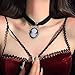 Black Velvet Princess Pendant Choker Necklace for Women Fashion Vintage Victorian Crystal Cameo Thick Chokers Punk Gothic Cool Necklaces Elegant Goth Steampunk Collar Christmas Birthday Halloween Gifts for Her
