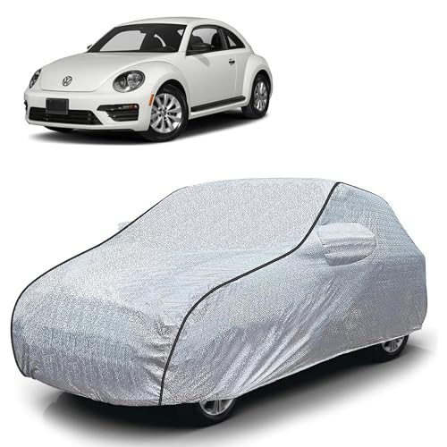 Image of Sulfar 100% Waterproof Car Body Cover Compatible with Mirror for Volkswagen Beetle (Triple Stitched, Full Bottom Elastic, Magic Silver with Black Piping)
