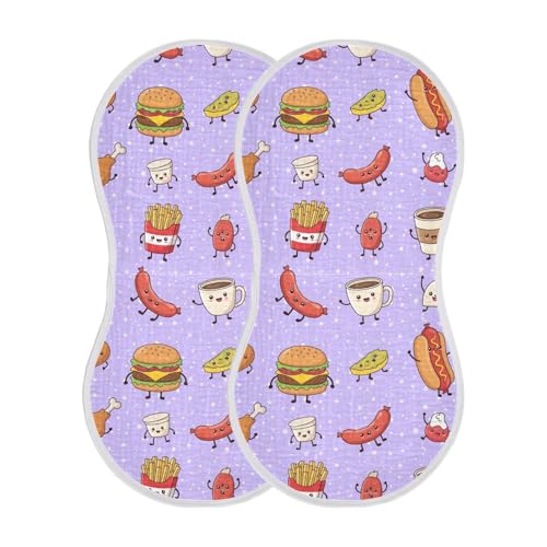 2 Pack Muslin Burp Cloths Fries Cute Food Purple Cotton Baby Burp Cloths Ultra Absorbent Burping Cloth Soft Spit Up Rags for Baby Boys Girls, Large 22