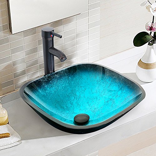 24 Grey Bathroom Vanity,Tempered Glass Vessel Sink Combo,Style Sink,1.5 GPM Faucet Oil Rubbed Bronze,Bathroom Vanity Top with Sink Bowl,20 inch Deep, 30% Water Saving Faucet/U-Eway (B02GA10)
