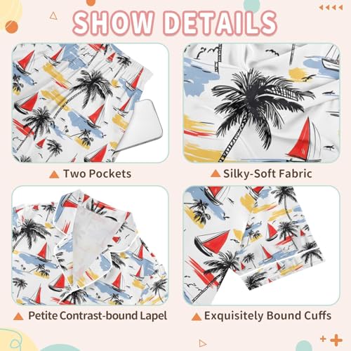 senya Palm Sailboat Sea R Satin Summer Pajama Sets Silk Short Sleeve Button Down Sleepwear3