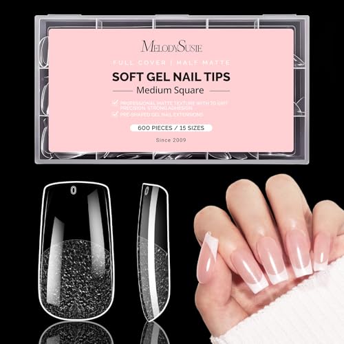 Image of MelodySusie Medium Square X Nail Tips- 600Pcs 15 Sizes Clear Acrylic, Half Matte Full Cover Press on Nails for DIY Extension & Salon Use, Pre-Shaped for Long-Lasting Manicure
