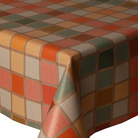 PVC Tablecloth Mosaic Check Multi 1.5 Metres (150cm x 140cm), Boxes Checked Squares, Mediterranean Greek Tile Effect, Green Lemon Yellow Beige Orange Terracotta, Wipe Clean, Vinyl Plastic Table Cloth Cover