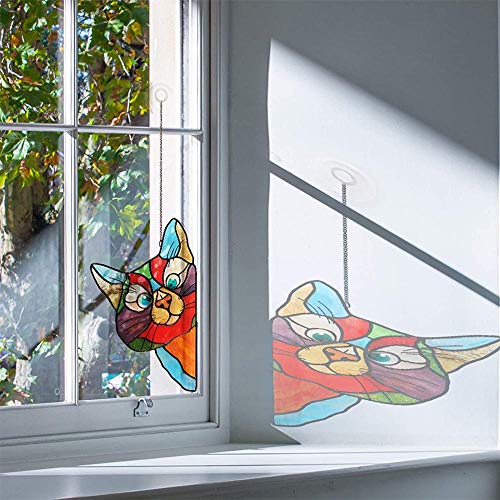 image for Barbas & Zacári Stained Glass Cat Window Hangings - Peeking Cat Stain