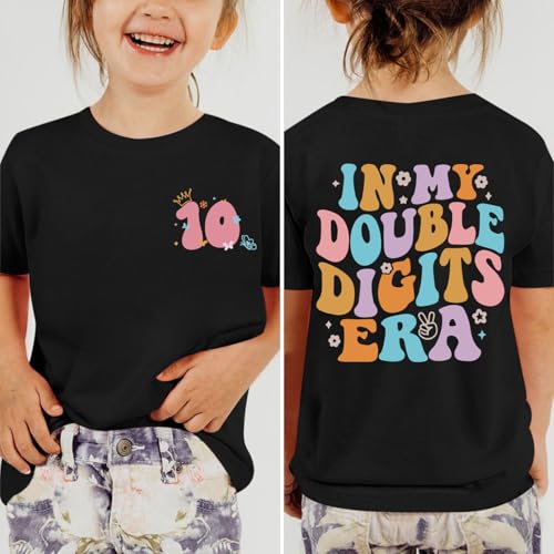 Image of Pairxily in My Double Digits Era Shirt for Girls 10th Cute 10 Year Old Girl Happy Birthday Shirts Gifts Short Sleeve Tops
