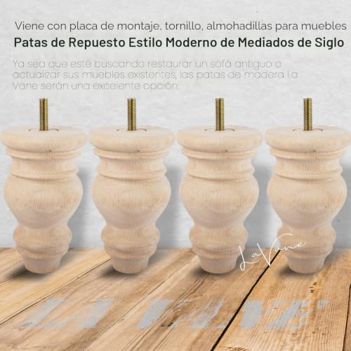 Patas de madera para sofá con perno M8 preperforado que elevan y estabilizan tus sillones 3