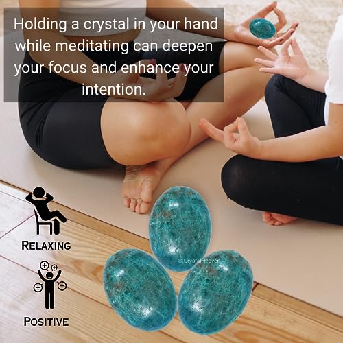 Image of Crystal Heaven Certified Blue Apatite Crystal Palm Pebbles Stones For Anxiety Stress Relief Massage- Aaa Grade Original Healing Gemstone Agate Palm Stone For Yoga Meditation Spiritual Reiki Feng Shui