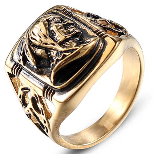 JAJAFOOK Mens Vintage Classic Stainless Steel Ring Biker Native American Indian Women Head Rings