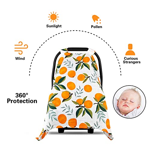 Image of Baby Car Seat Cover Infant Carseat Canopy, Metplus Cotton Muslin Carrier Covers, Summer Stroller Canopie - Extra Wide Universal Fit, Lightweight Breathable Soft for Newborn Boy Girl (Oranges)