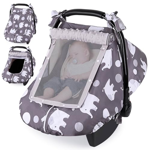 Image of Unicorn Castle Baby Car Seat Cover Infant Car Seat Covers for Babies Breathable Car Seat Canopy Mesh Window Carseat Cover for Four Seasons Newborn