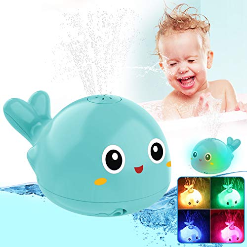 Image of Whale Baby Bath Toys, Fountain Light Up Baby Pool Toddlers Toy with LED Light Whale Spray Water Toy for Kids, Induction Sprinkler Bathtub Toys Bathroom Shower Swimming Pool Outdoor Water Toy (Blue)