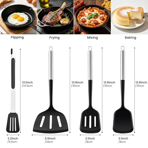 Silicone Spatula Set for Cooking BBQ with 12" Grill Tongs Large Turner-4Pcs - image 5