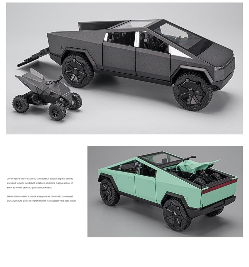 Image of 1:24 Scale Tesla Cybertruck Model Car with Box, Zinc Alloy Pull Back Toy car with Sound and Light for Kids Boy Girl Gift [Colors as Per Stock]