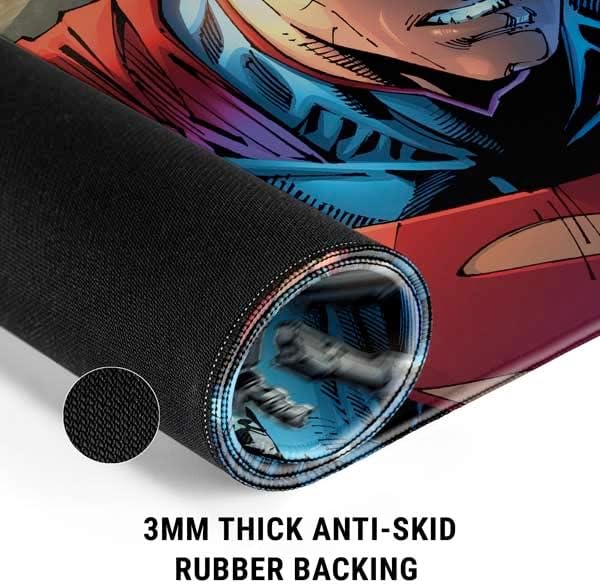 Skinit Large Gaming Mouse Pad - Officially Licensed Comic Superman Design with Stitched Edges, Waterproof, Non-Slip Rubber Base, Desk Mat for Keyboard & Mouse, 31.5" x 11.8" inches