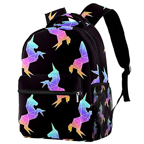 Sac à dos de voyage licorne géométrique avec porte-bouteille pour filles et garçons