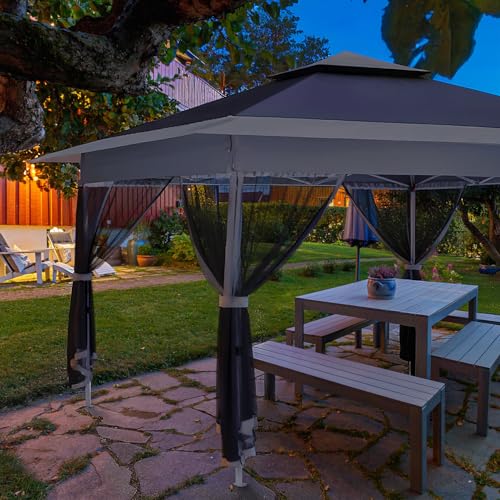 OUTFINE 12’x12’ Top 10’x10’ Base Gazebo Outdoor Pop up Canopy Tent with Curtains and Shelter for Patio, Party & Backyard (Grey, 12 * 12FT) - Image 7