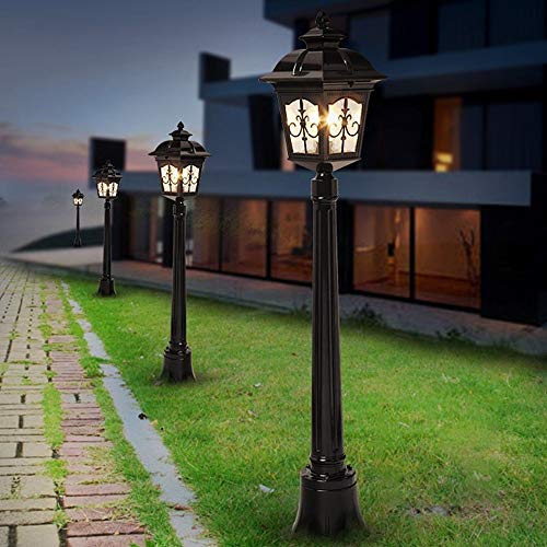 Lampa ogrodowa – antyczny aluminiowy słupek uliczny z lampionem z przezroczystego szkła – wodoszczelna lampa stojąca E27 na taras i wiktoriańskie wille