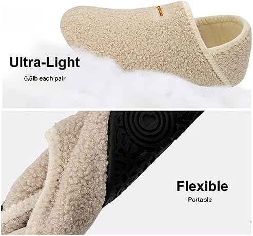 Scurtain Unisex Adults Rubber Sole Slippers Soft and Comfortable Velvet Lining Lightweight House Slippers House Shoes for Women Non-Slip Cozy Sock Shoes Travel Slippers Beige 6-7 W | Image 1