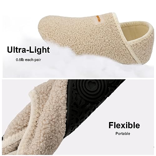 Scurtain ZT-Q4KS05-3-BEIGE-38-39 Unisex Adults Rubber Sole Slippers Soft And Comfortable Velvet Lining Lightweight House Slippers House Shoes For Women Non-Slip Cozy Sock Shoes Travel Slippers Beige 7.5-8 W thumb #1