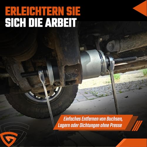 GEARMONSTER 28-TLG Silentlager Satz, Radlager Presse Abzieher Buchsen Werkzeug Druckhülsen Set mit Aufbewahrungskoffer, Abzieher Ausdrücker Montage Demontage für Auto, PKW, LKW