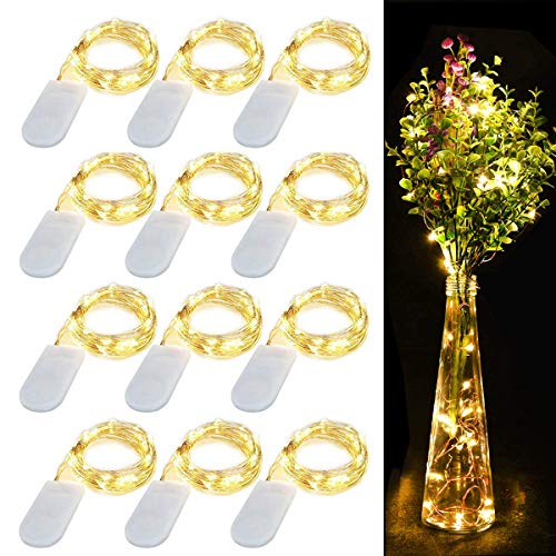 COOLWAS 12 Pack Fairy Lights, 20 LED String Lights 7.2ft Silver Copper Wire Waterproof Fairy String Lights Battery Operated Starry String Lights for Bedroom Patio Garden Wedding Party Festival Decor