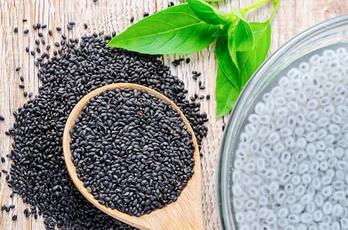 Image of MAMAGRAIN Premium Basil Seeds 200gm - Sabja Seeds | Tulsi Seeds | High in Fiber, Omega-3 | Ideal for Drinks, Falooda, Smoothies & Desserts | Hygienically Packed | Natural & Edible Basil Seed (200g)