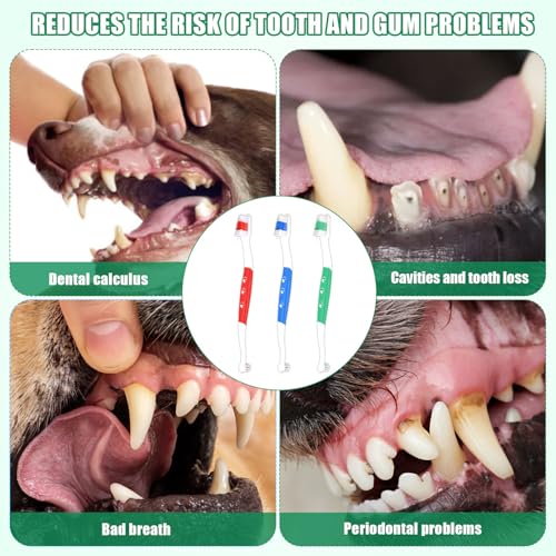 Image of XIHIRCD 3pcs Dual Headed Pet Toothbrush for Dogs & Cats, Soft Bristles Kitten Tooth Brushing Easy Teeth Cleaning Anti-Slip Pet Dental Care Brush Supplies for Puppy Kitty Reduce Oral Problem