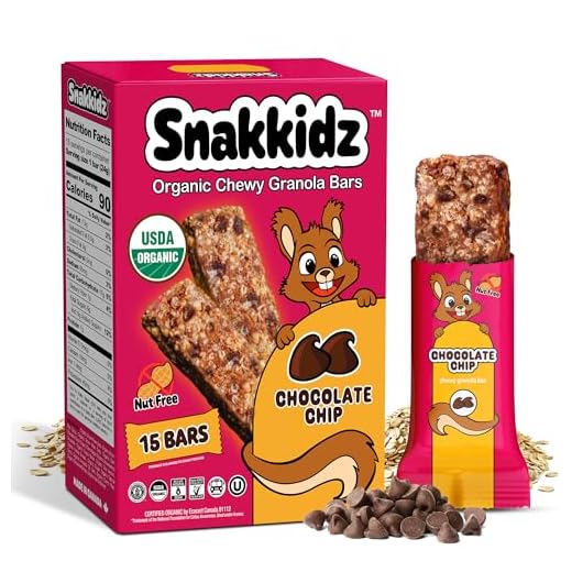 Snakkidz Organic Chewy Granola Bar, Allergen Free, Made with Avocado Oil, Low Sugar (15 Bars, Chocolate Chip)