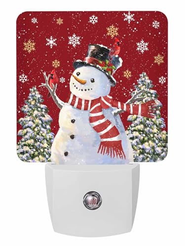 Image of Christmas Snowman Night Light Plug in LED Night Lamp Automatic Sensor Christmas Tree Night Lights, Winter Snowflake Red Night-Lights Plug into Wall for Bedroom Bathroom Kitchen Hallway Xmas Decor