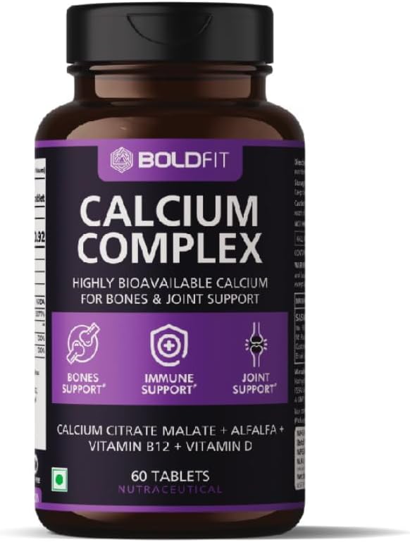 Boldfit Calcium Citrate Tablets 1000 mg with Magnesium & Zinc for Women and Men | Calcium Supplement with Vitamin D3 for Bone, Joint & Muscle Support | 60 Tablets