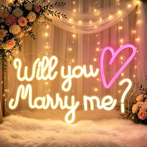 Image of Will You Marry Me Neon Sign, JGHTURIE Wedding Led Neon Signs for Wall Decor Bride Light Up Sign Proposal Engagement Backdrop Party Led Signs Gift for Girlfriend