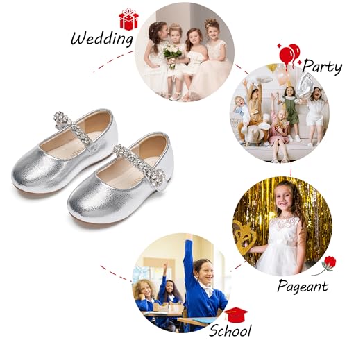 Image of PHIRAMIN Toddler Flower Girl Glitter Dress Shoes Little Girl Ballet Flats Bow Wedding Party