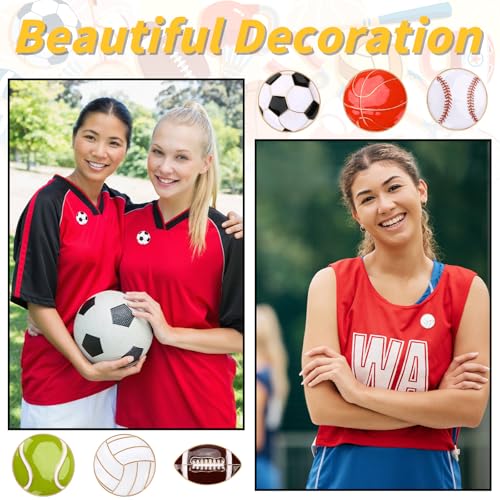 Image of SANNIX 60Pcs Sports Ball Lapel Pins, Bulk Baseball Basketball Soccer Football Volleyball Tennis Enamel Pins Sports Brooches for Backpacks Clothes Bags Hats Accessories