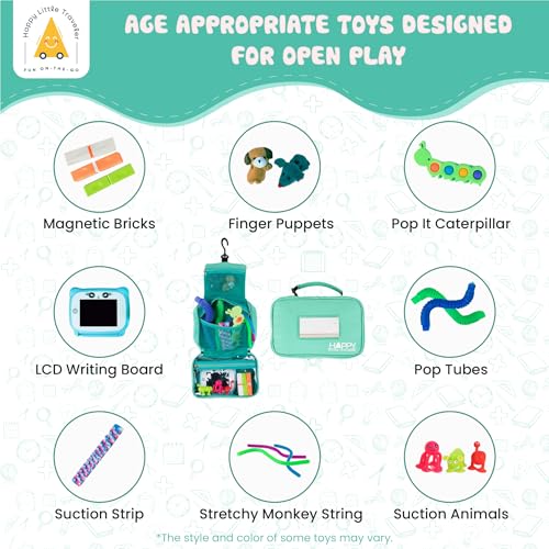 Image of Travel Essentials for Kids - All-in-One Hanging Bag with Toddler Toys, Road Trip Activities for Kids, Sensory Toys & Travel Games for Airplane Trips, Car Rides - Boys & Girls 3+ Years, Toddler Seafoam