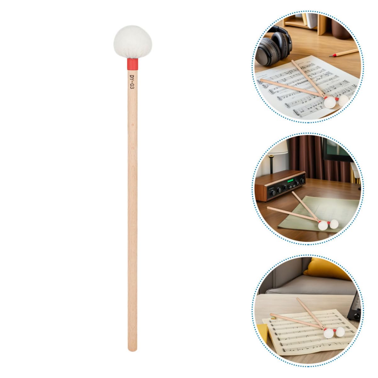ERINGOGO 4 Piezas Mazos de Timbales Profesionales con Cabeza de Fieltro Color Marfil Mangos de Madera Mazos para Instrumento de Percusión para Ensayo de Orquesta