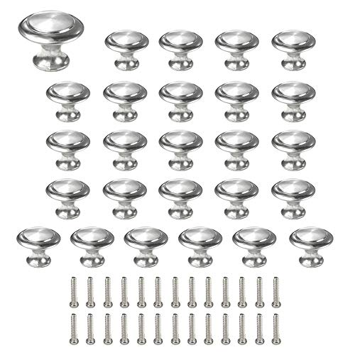 Zasiene Pomo de Armario Redondo 26 Piezas Plata Ronda Pomo Perillas de Gabinete Pomos Redondos Manijas de Cajones Tiradores de Muebles con Accesorios de Tornillos