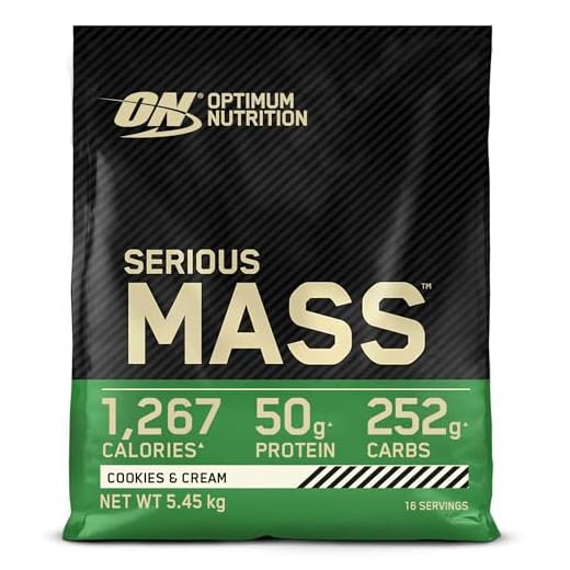 Optimum Nutrition Ganador de masa alto en calorías Serious Mass Protein Powder con vitaminas, creatina y glutamina, galletas y crema, 16 porciones, 5,45 kg, el empaque puede variar