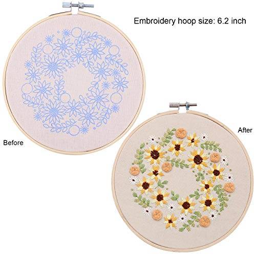 3 Pack Full Range of Embroidery Starter Kit with Pattern, Beginner Cross Stitch Kit Including Embroidery Cloth, Bamboo Embroidery Hoop, Color Threads and Tools Kit - Thumbnail 3