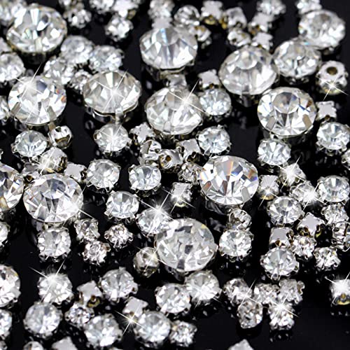 acdokuk Lot de 450 strass à coudre en verre AB à dos plat de 3 à 10 mm pour travaux manuels, vêtements, robe de mariée, costume, chaussures Cover