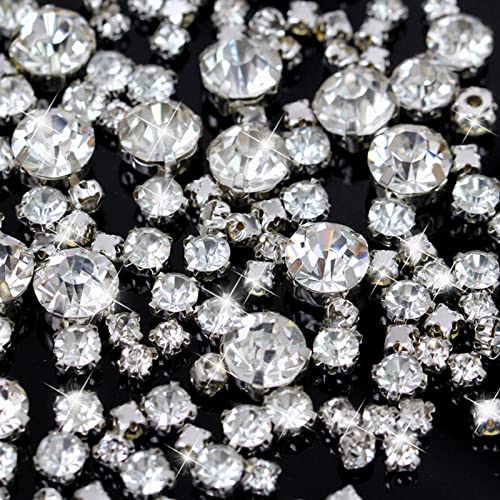 acdokuk 450 Pcs Crystal Ringed Sew on Rhinestone, 3 to 10 mm Flatback Glass AB Rhinestones Gems Stones Rhinestone for Crafts Clothes Wedding Dress, Costume, Shoes