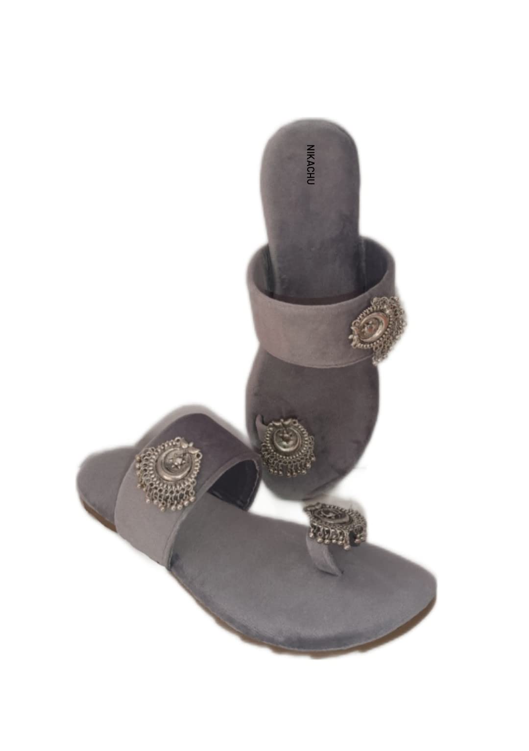 NIKACHU Women’s Jaipuri Trendy Flats Fashion Slipper with Metal Embellisments for Women or Girls (Grey) (Grey, numeric_5) (B0BSH58GFV) Amazon Price History, Amazon Price Tracker