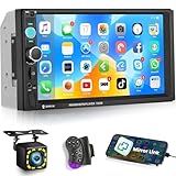 NHOPEEW Autoradio 2 DIN con touchscreen HD da 7 pollici - Bluetooth 5.0, Mirror Link per Android/iOS, radio FM, USB/TF/AUX, comandi al volante + telecamera di retromarcia con 12 LED