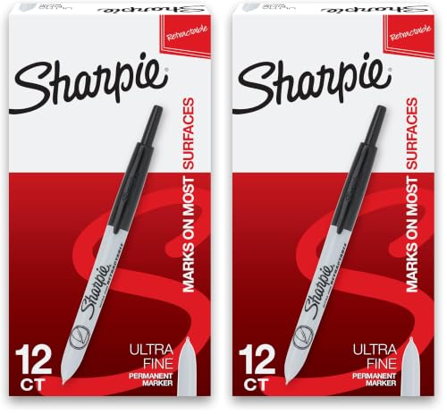 Image of Sharpie Retractable Permanent Markers, Ultra Fine Point, Black, 12 Count (Pack of 2)