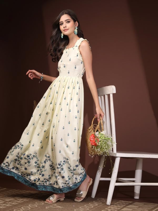 Image of Dress for Women | New Rayon Floral Printed Flared Maxi Dress for Women & Girl's