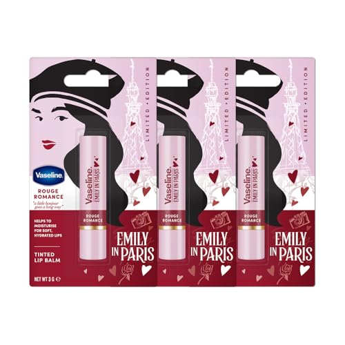 Vaseline Rouge Romance Emily in Paris Limited Edition Red Tinted Lip Balm Stick 3g (Pack of 3)