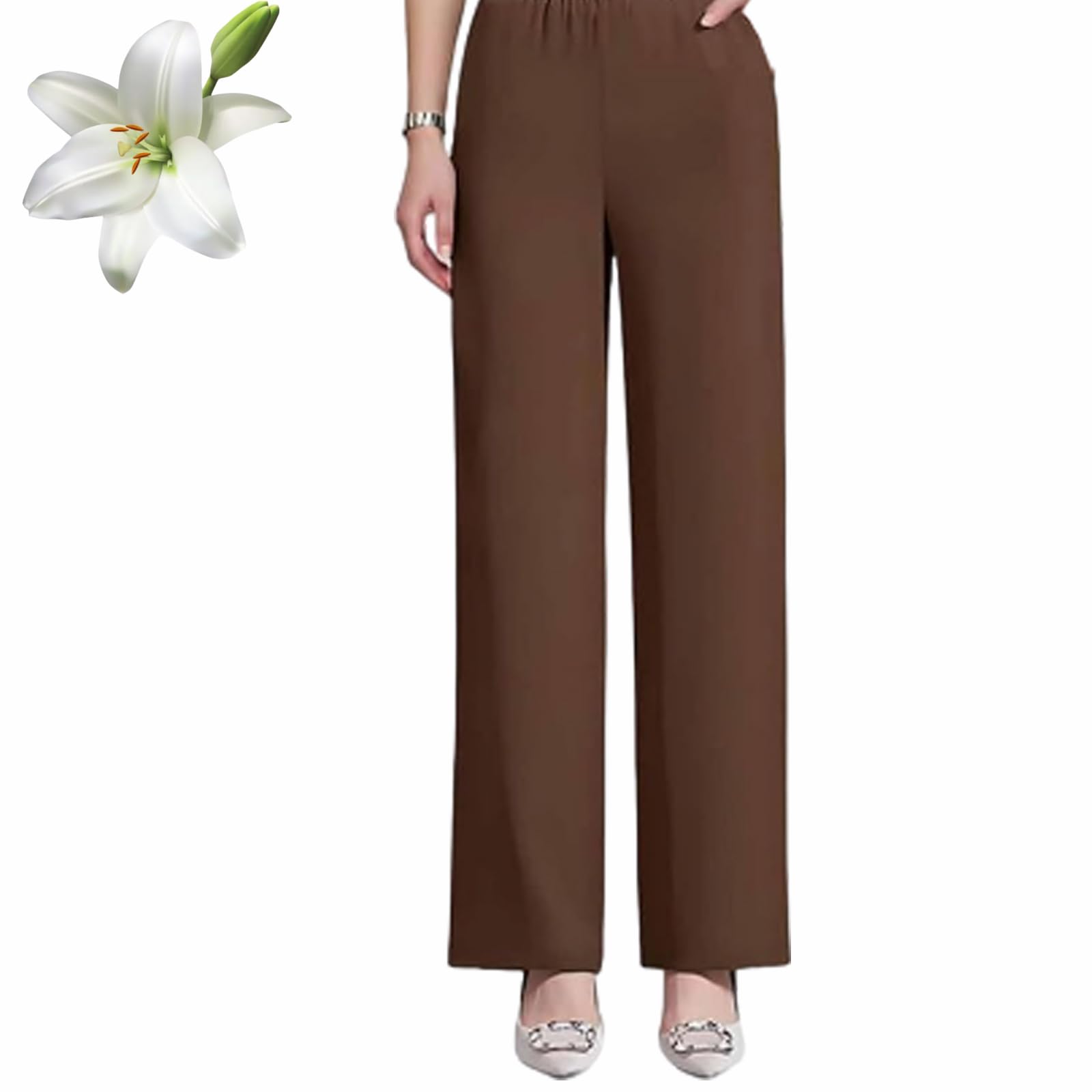 Womens Pants High Rise Pull-On StretchPants Waistband Senior Trousers Red