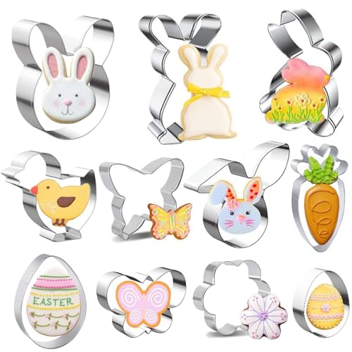 FINEVERNEK Emporte-Pièces de Pâques, Lot de 11 Emporte Piece Paques en Acier Inoxydable, Lapin Oeuf de Pâques Emporte-Pièce Biscuit, pour les Biscuits de Pâques